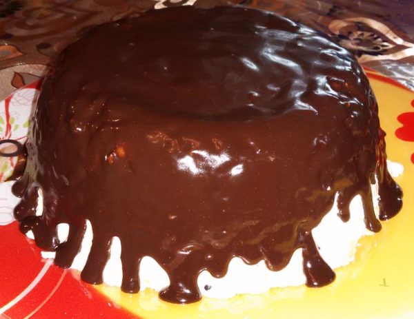 Творожный торт без выпечки Лентяй шоколадная глазурь из какао