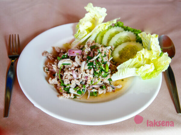 тайский острый салат ларб му larb moo из свиного фарша