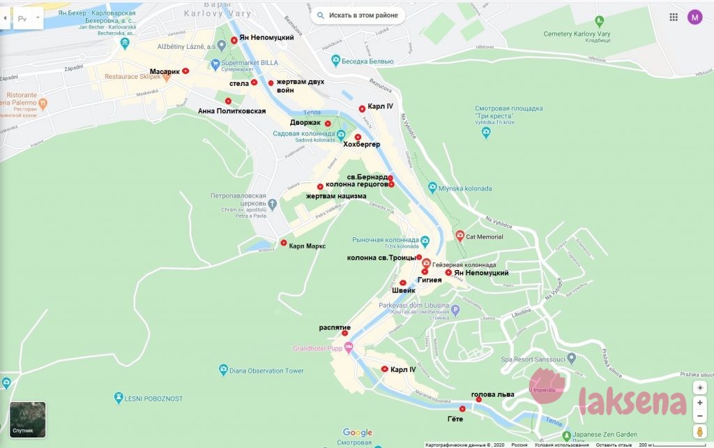 карта памятники в Карловых Варах