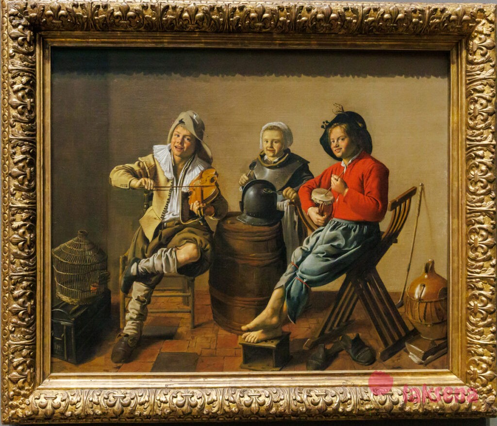 Лондонская национальная галерея XVII век голландцы рембрандт Два мальчика и девочка занимаются музыкой, Ян Минсе Моленар 