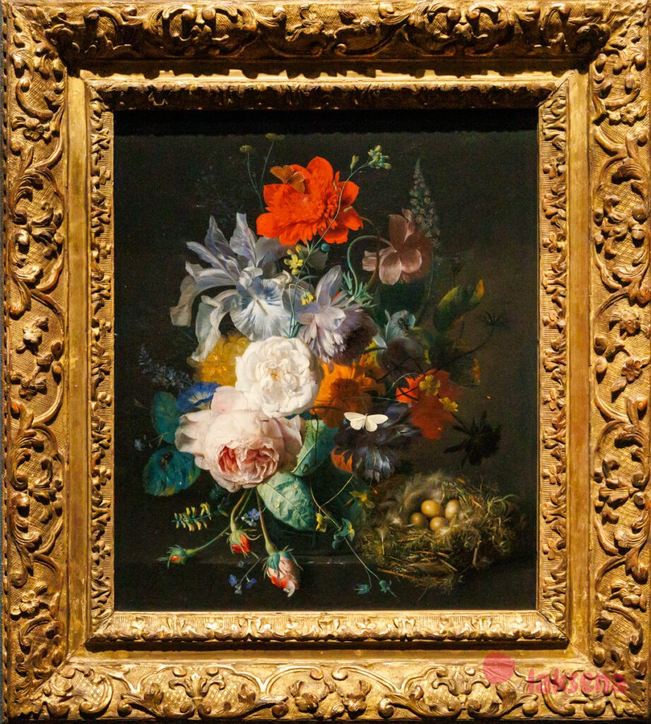 Лондонская национальная галерея XVII век голландцы рембрандт рубенс Стеклянная ваза с цветами, маком и гнездом зяблика, Ян ван Хейсум