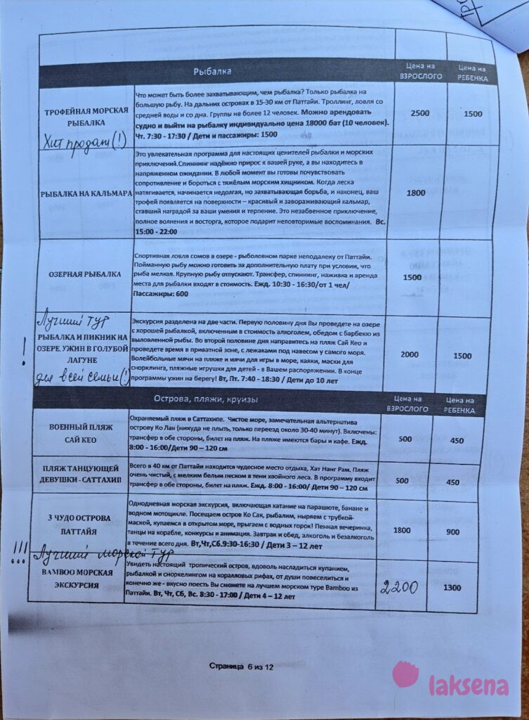 Прайсы на экскурсии Паттайя 2025 компании 11 countries