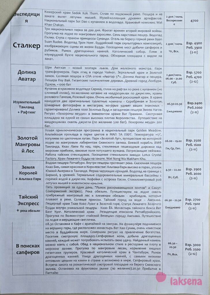 Цены на экскурсии Паттайя 2026 компании Brigantine travel