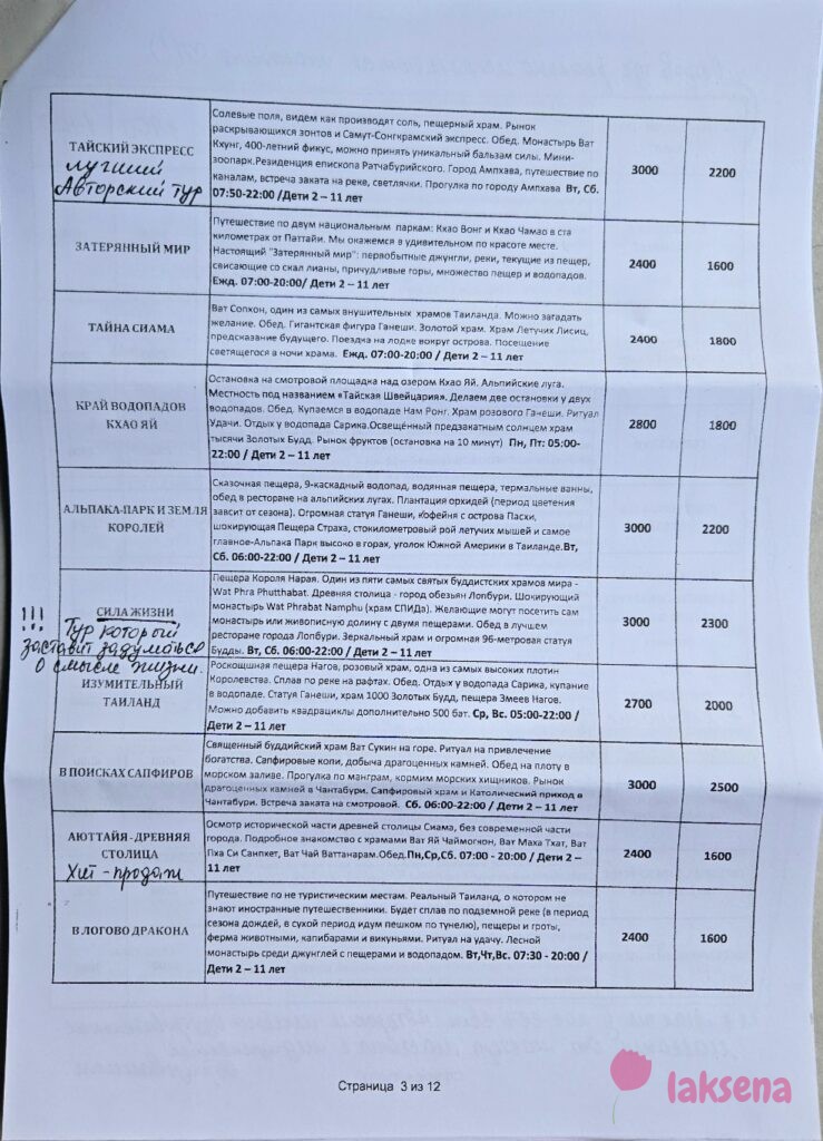Прайсы на экскурсии Паттайя 2026 компании 11 countries