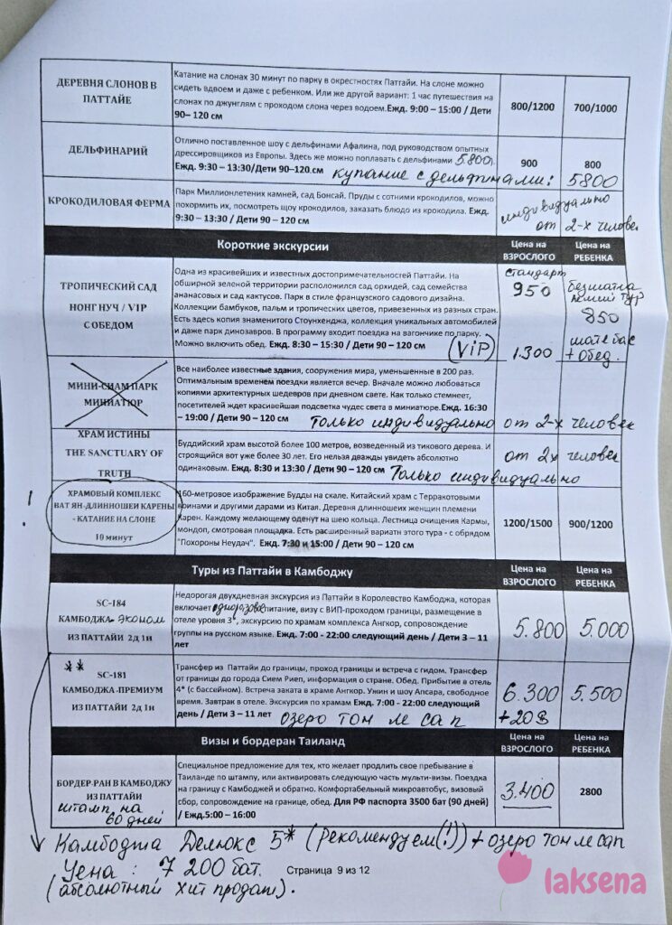 Прайсы на экскурсии Паттайя 2026 компании 11 countries